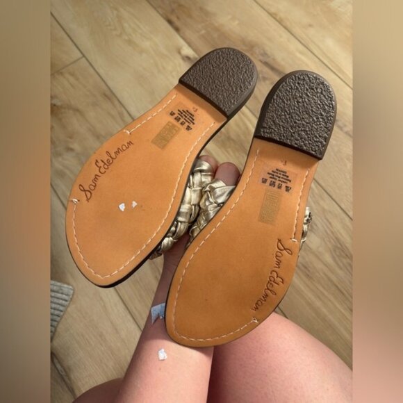 NWOT- SAM EDELMAN-Sandals Griffin Jute MetallicWoven Leather Flats - Picture 3 of 3